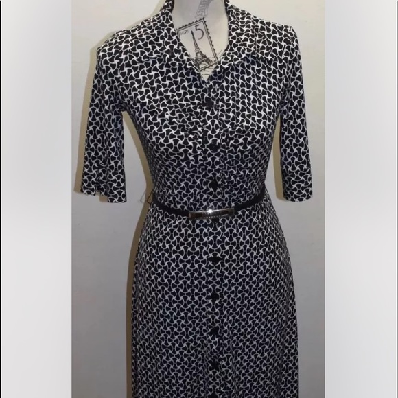 Laundry Shelley Segal Shirt Dress Black White Geometric 4 Short Sleeve - Picture 3 of 8